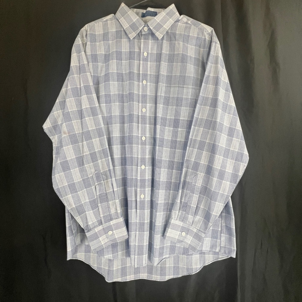 Vintage Towncraft Mens Blue Plaid Wrinkle Free Broadcloth Shirt 16.5 34/35
